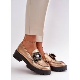 Ženske mokasine sa ukrasnim cvijetom Gold zlatna 1
