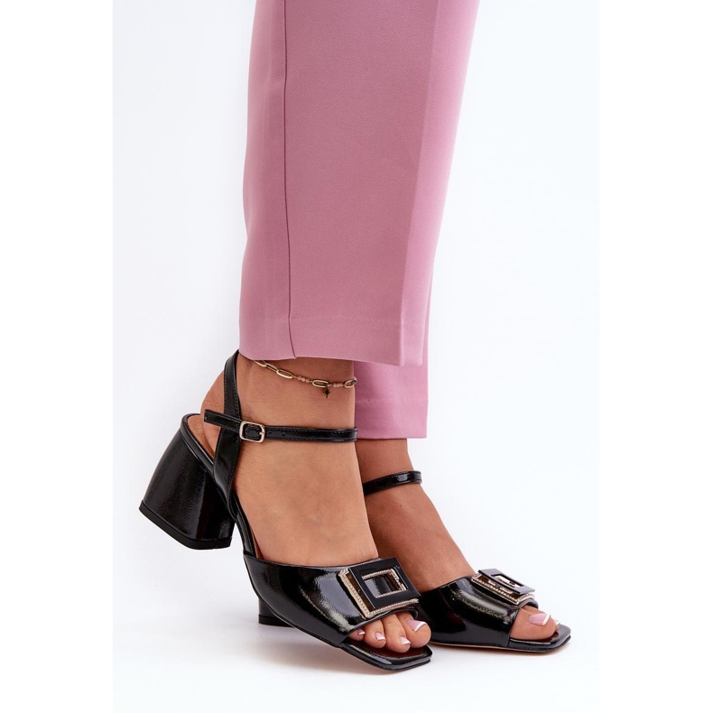 S.Barski Elegantne lakirane sandale na petu crno 1