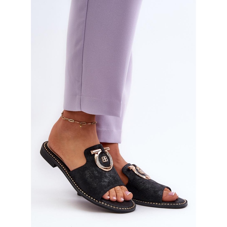 Ženske japanke s ukrasom S.Barski Black crno 1