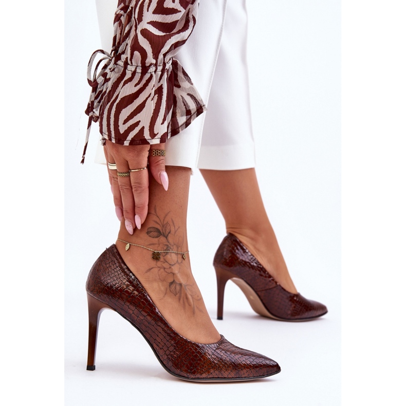 Step in style Visoke potpetice Model Cipele Lewski 2659 Smeđe Wąż - Zakoračite sa stilom smeđa 2