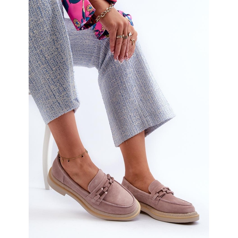 Dirty Pink mokasine od brušene kože ružičasta 1