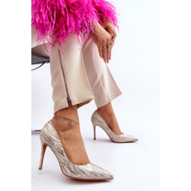 Zlatne cipele na visoku petu žuta boja 2