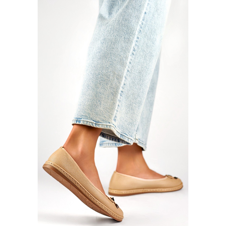 Ženske balerinke s mašnom GD-XR392A-BE bež 1