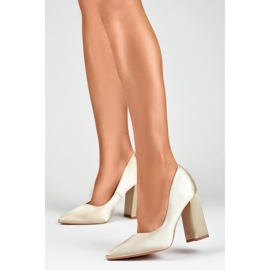 Ženske salonke na visoku petu 9820BE, bež i zlatne 1