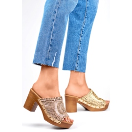 Ženske japanke na visoku petu C388GO, zlatne žuta boja 1