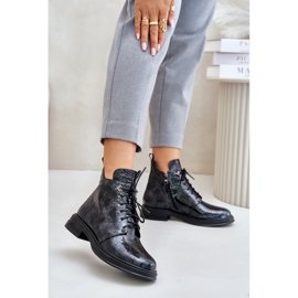 S.Barski Ženske kožne lakirane čizme, tople, s patentnim zatvaračem, D&amp;A LZ42-042, crne i sive crna 2