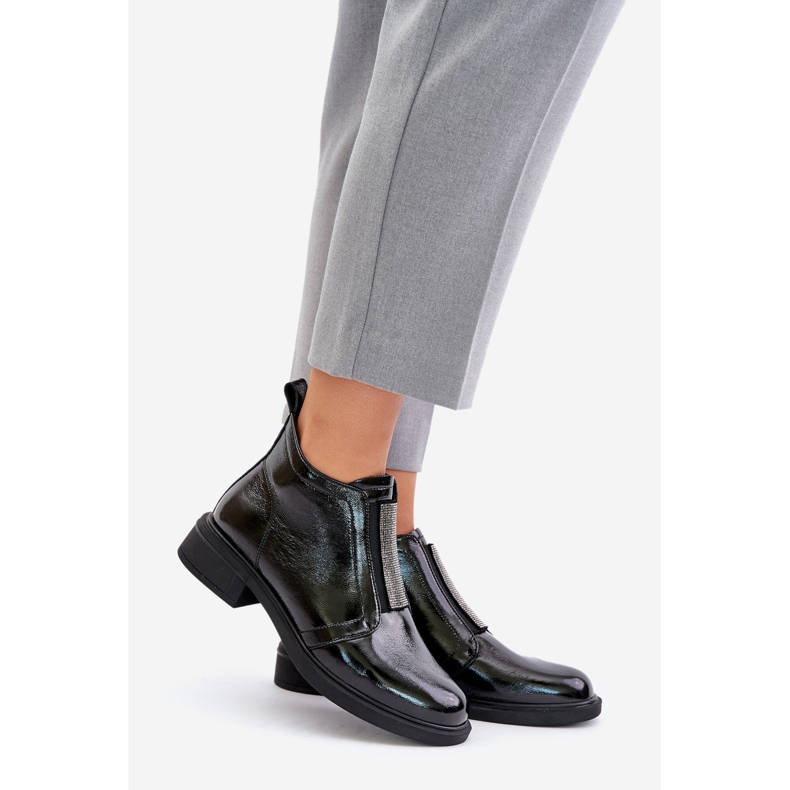 S.Barski Kožne lakirane niske gležnjače s patentnim zatvaračem D&amp;A MR880-142 crna crno 1