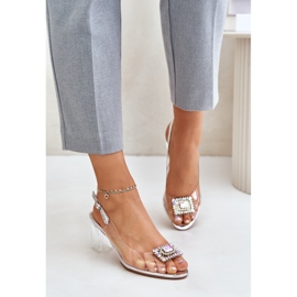 S.Barski Prozirne sandale s brošem na visoku petu D&amp;A MR42-031 Srebrna srebro 2