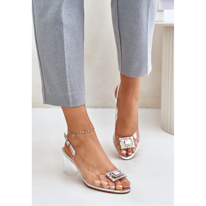 S.Barski Prozirne sandale s brošem na visoku petu D&amp;A MR42-031 Srebrna srebro 2