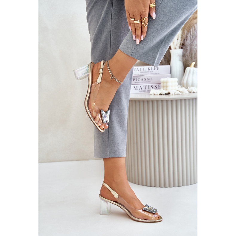 S.Barski Prozirne sandale s leptirom na visoku petu D&amp;A MR42-326 Gold zlatna 2