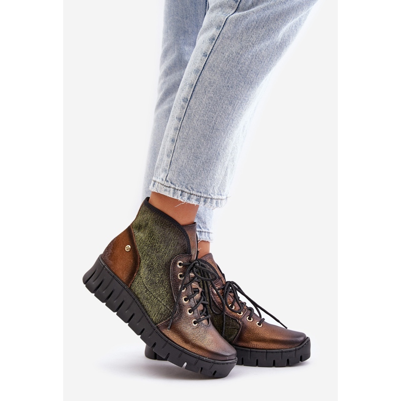 Kožne gležnjače s platformom i na wedge Maciejka 06702-09 zelena i zlatna 1