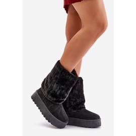 Crne čizme za snijeg s platformom Lisonea i okrenutim gornjištem crno 1