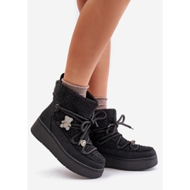 Crne Almatiza ženske čizme za snijeg od ovčje kože s iglama i krznom crno 1