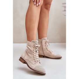 Ukrašene čizme s ravnom petom, eko antilop, tople, svijetlo bež Ellieo 2