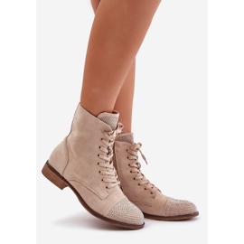 Ukrašene čizme s ravnom petom, eko antilop, tople, svijetlo bež Ellieo 1