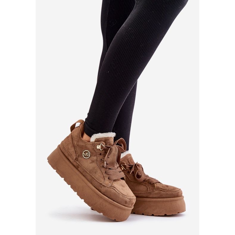 Smeđe Velarisea ženske tenisice s platformom i krznenom postavom smeđa 1