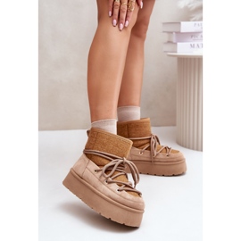 Smeđe Mavora čizme za snijeg s vezicama na platformi bež 2