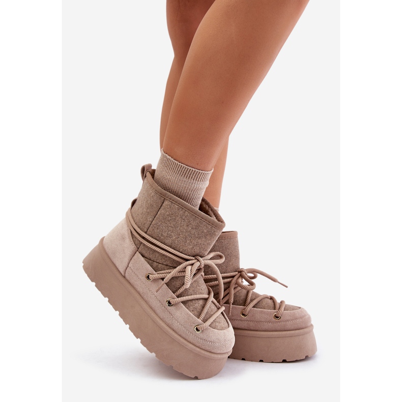 Bež čizme za snijeg Mavora s vezicama na platformi 1