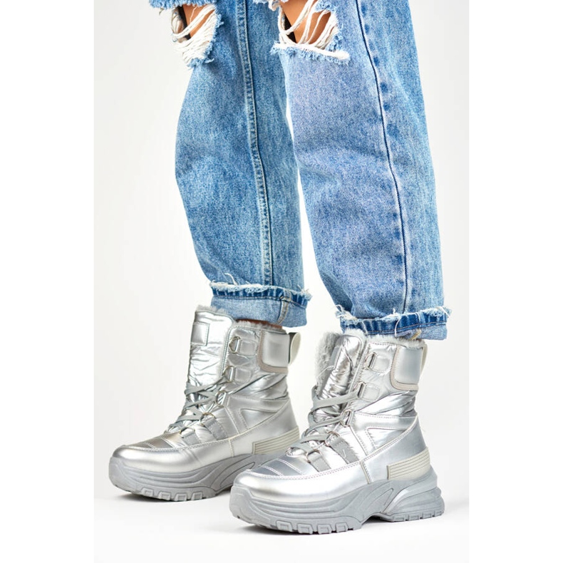 Ženske čizme za snijeg, sjajne srebrne čizme 22-PY16061SI srebro 2