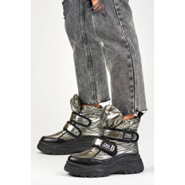 Ženske čizme za snijeg, metalik, srebrne gležnjače na čičak 22-PY16062SI crno 2