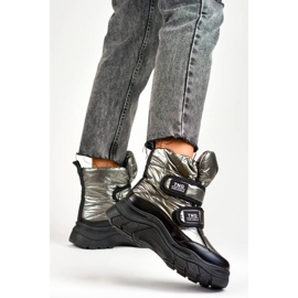 Ženske čizme za snijeg, metalik, srebrne gležnjače na čičak 22-PY16062SI crno 1