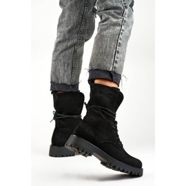 Ženske gležnjače na vezanje od brušene kože crne DE1051S-B bež 2