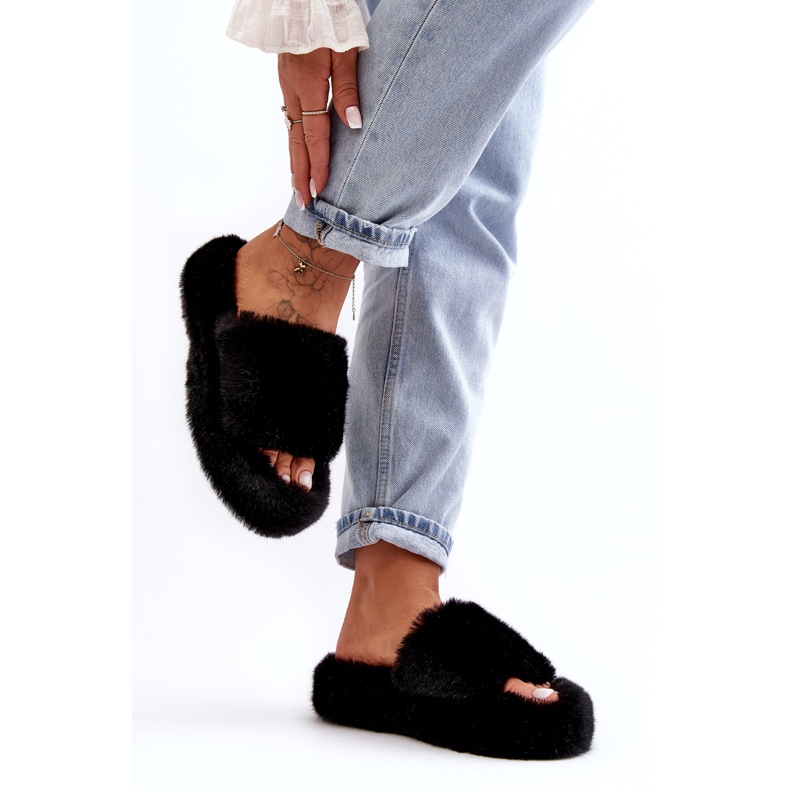 Krzno ženske papuče od krzna crna crno 3