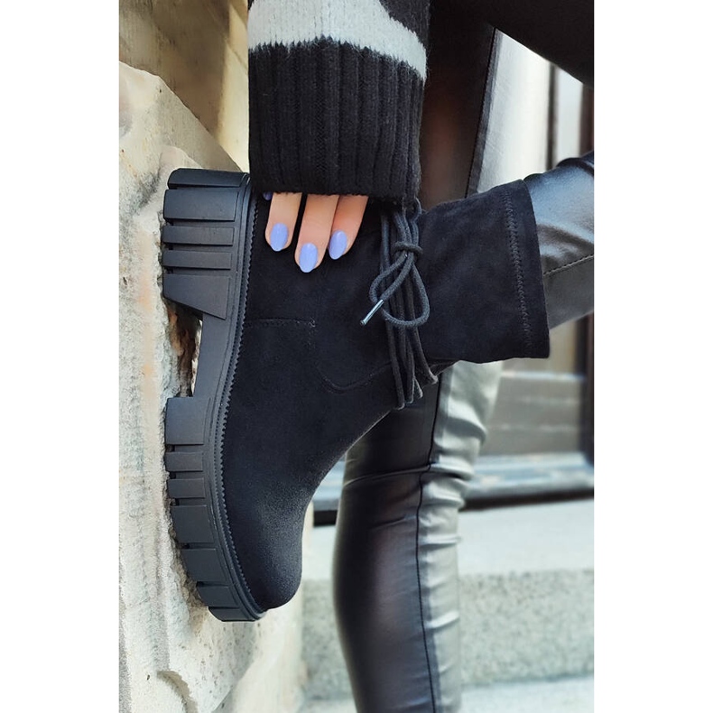 Ženske gležnjače s gornjištem na elastiku, na vezanje, crne DE1127S-B crna 1