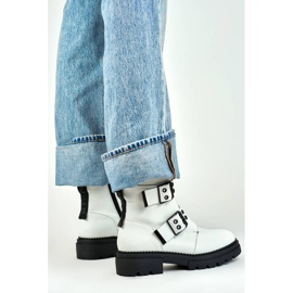 Ženske lakirane radničke čizme s kopčama, bijele 250007W-PU bijela 2