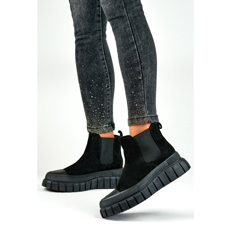 Ženske Chelsea čizme, gležnjače s antilopom, crne A1006B crno 1