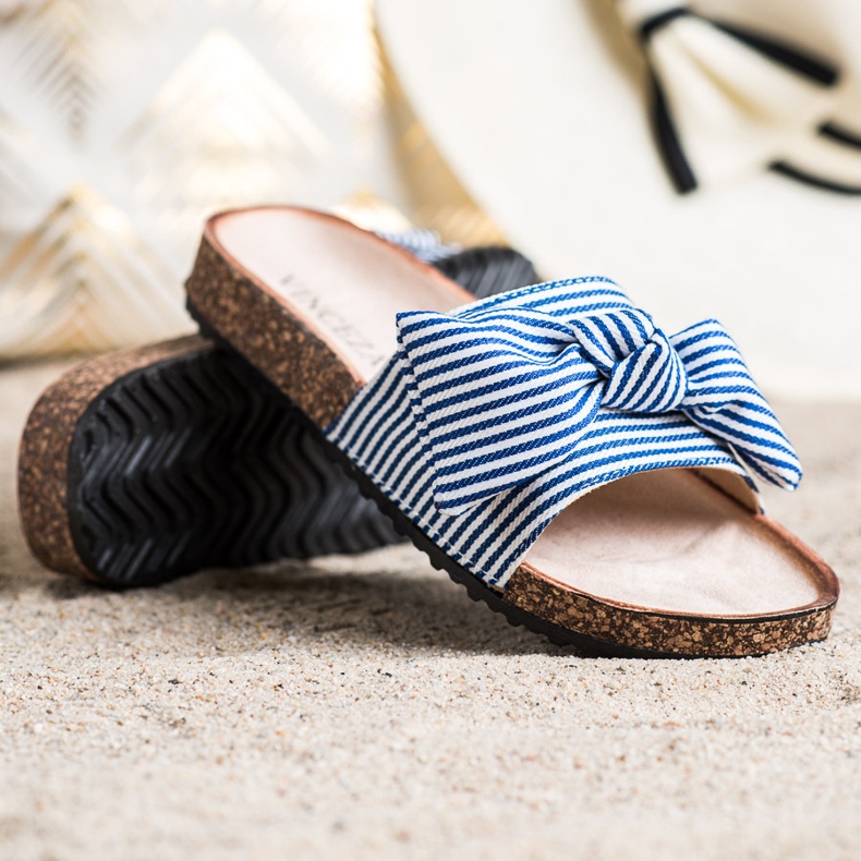 Sandale na pruge Vinceza bijela plava 1