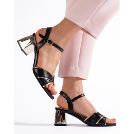 Goodin Ženske crne i zlatne sandale na visoku petu crno 1