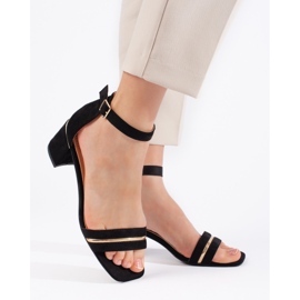 Crne sandale na visoku petu od brušene kože crna 1