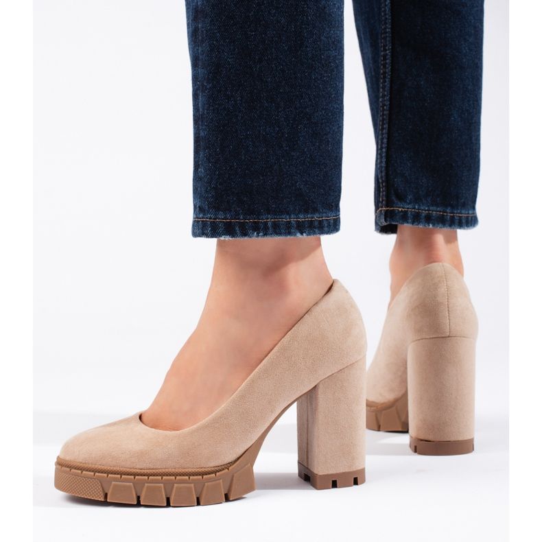 Ženske bež cipele s visokom petom od brušene kože 2