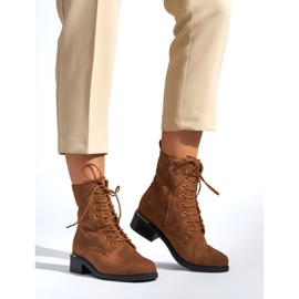 Smeđe ženske gležnjače na vezanje i nisku petu smeđa 1