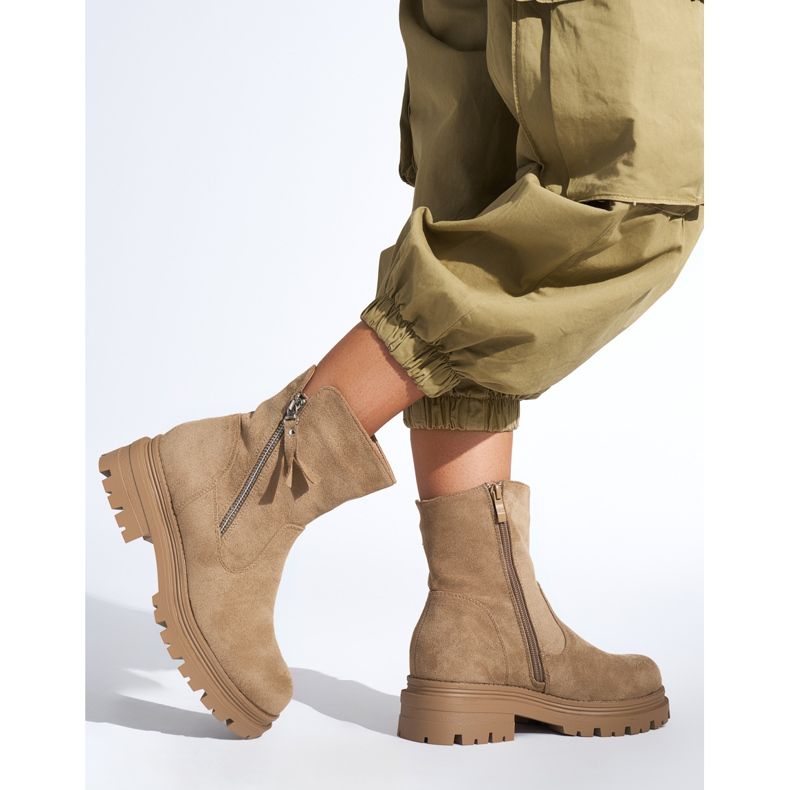 Tamno bež ženske gležnjače s ukrasnim patentnim zatvaračem 2