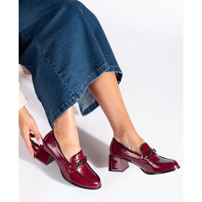 Bordo lakirane ženske cipele na visoku petu crvena 2