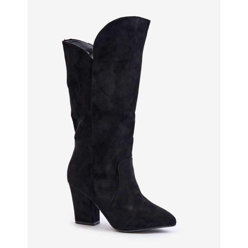 Čizme na visoku petu iznad koljena od eko antilop kože, Black Clorira crno 2