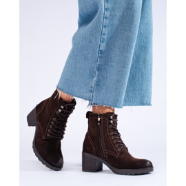 W. Potocki Ženske Potocki čizme na visoku petu na vezanje od ekološkog antilopa smeđa 1