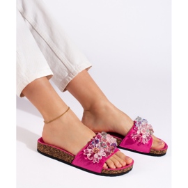 Ženske papuče od brušene kože boje fuksije ružičasta 1