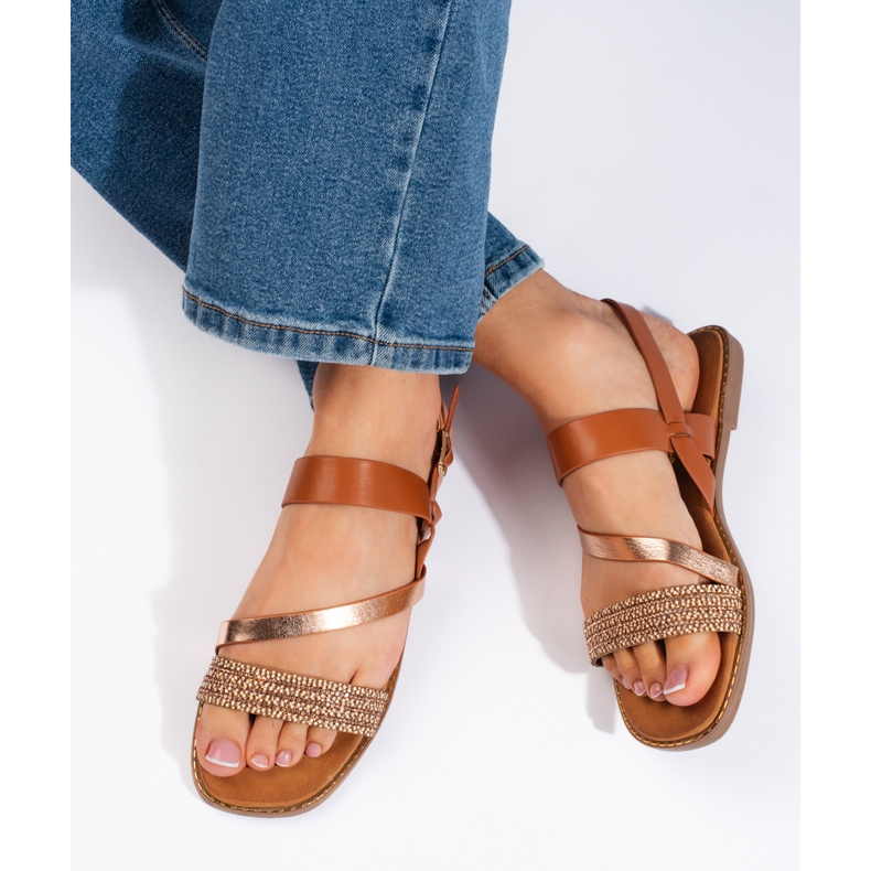 Smeđe i zlatne ženske sandale Sergio Leone smeđa 1