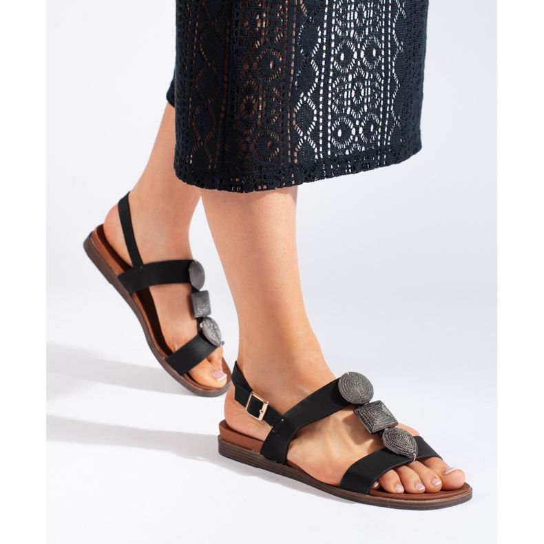 Sergio Leone Ženske crne udobne ravne sandale crno 1