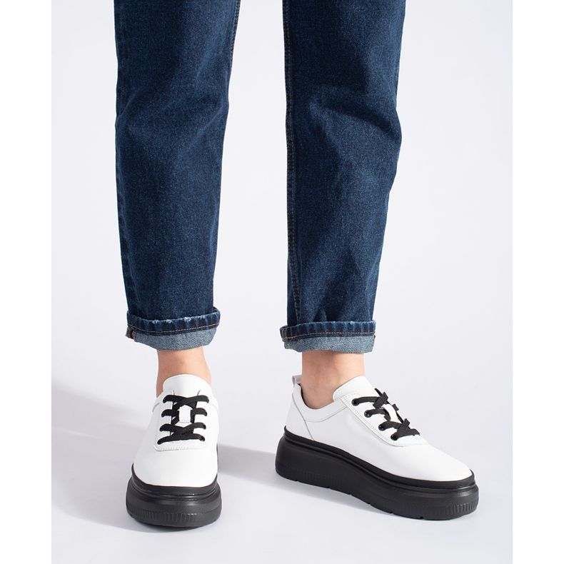 Kožne bijele cipele na crnu platformu bijela 2