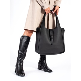 Crne čizme s visokom petom od brušene kože crna 1