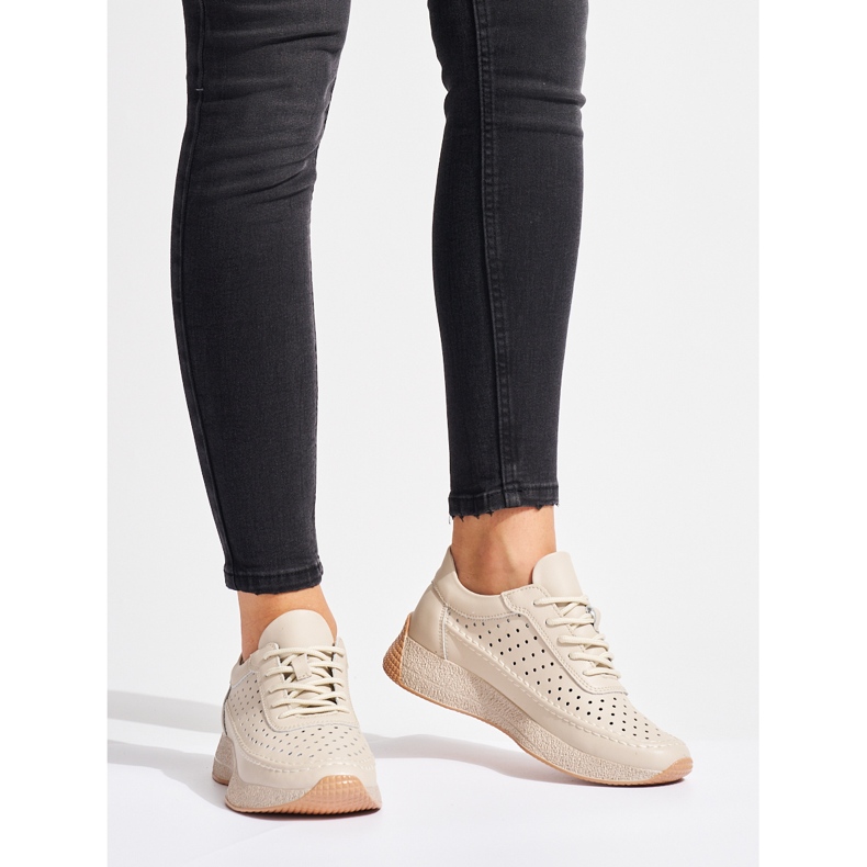 Sergio Leone Ženske kožne sportske cipele bež boje 1