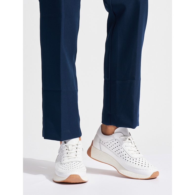 Kožne ažurne bijele sportske cipele Sergio Leone bijela 1