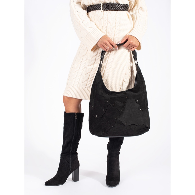 Crne ženske čizme od brušene kože crno 1