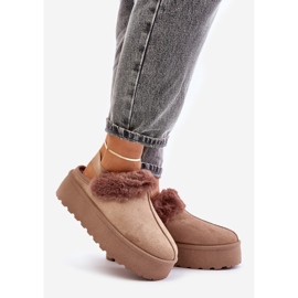 Ženske papuče s platformom i krznom, tamno bež Linaris 1