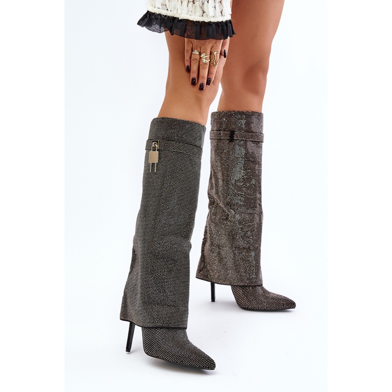 Crne čizme s visokom potpeticom ukrašene Enathlinom s okretnim rukavcem crna 2