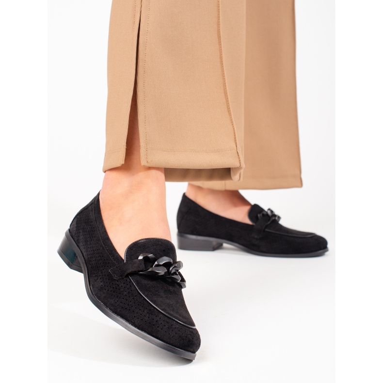 W. Potocki Ženske ažurne mokasine od brušene kože Potocki crne crna 1